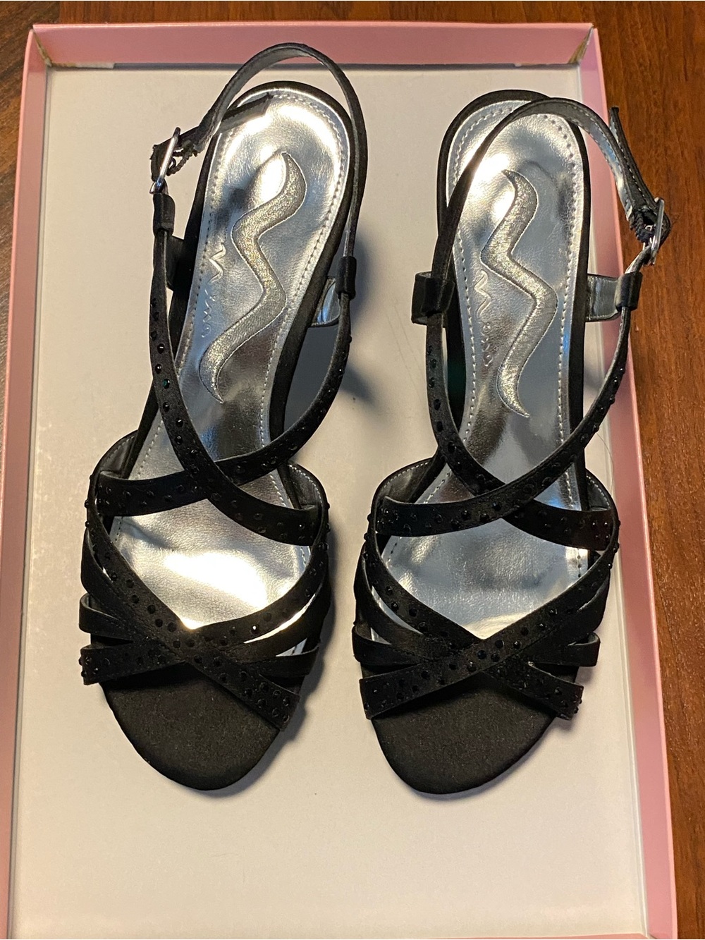Women’s “Nevada” Black Strappy Slingback Sandals with Bling